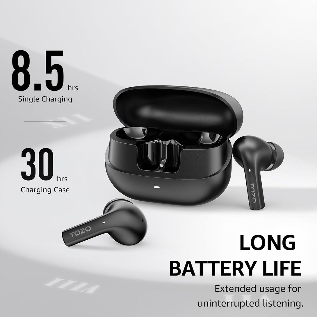 TOZO E2 Wireless Earbuds 10Mm Drivers with Powerful Bass, App Customize 32 Eqs, with 2 Mics AI Call Noise Cancellation, 30H Playtime, Bluetooth 5.3 Ear Buds, Comfort Fit In-Ear Headphones