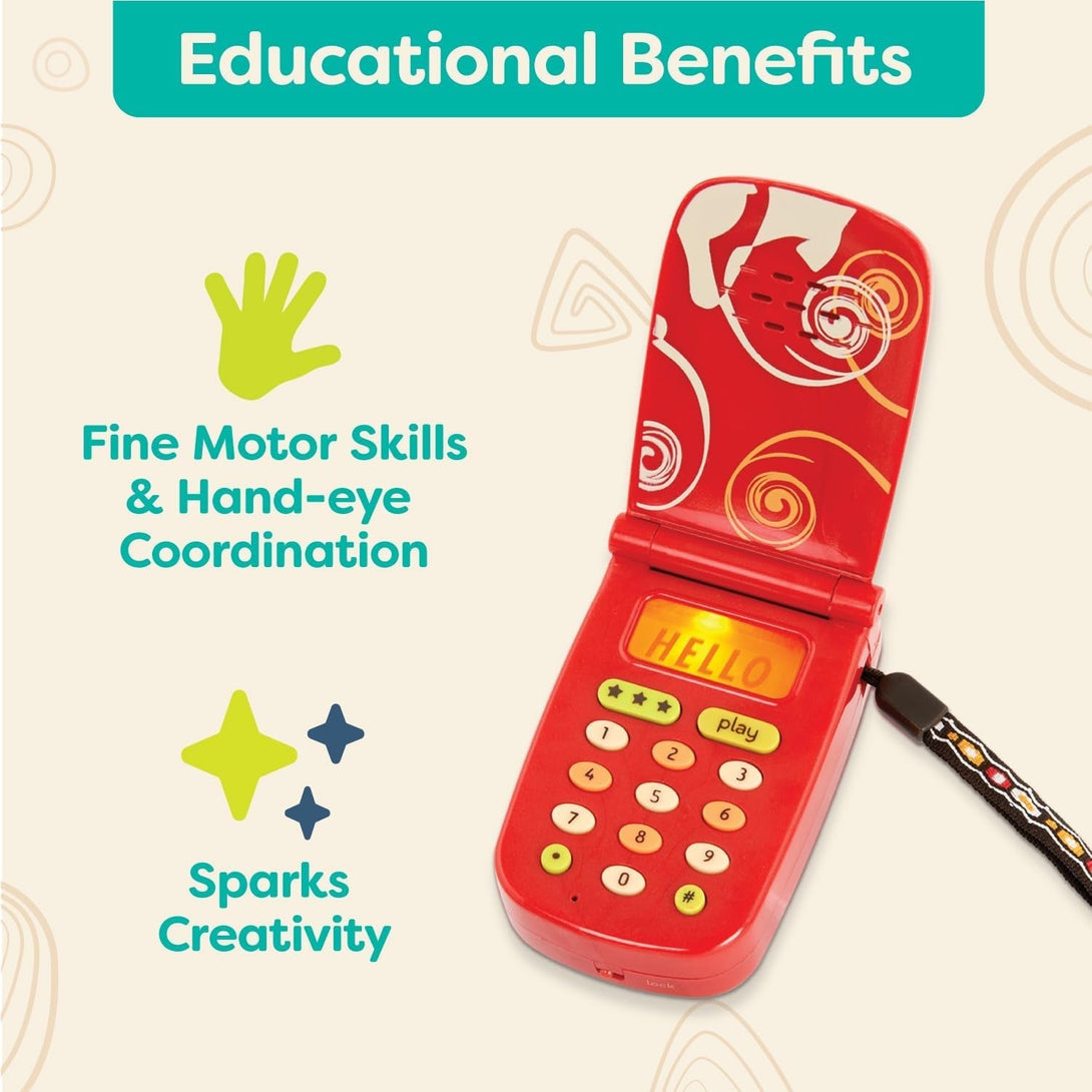 B. Toys- Hellophone- Red- Pretend Play Toy Cell Phone – Kids Play Phone with Light Sounds and Songs – Toddler Phone with Message Recorder- 18 Months +