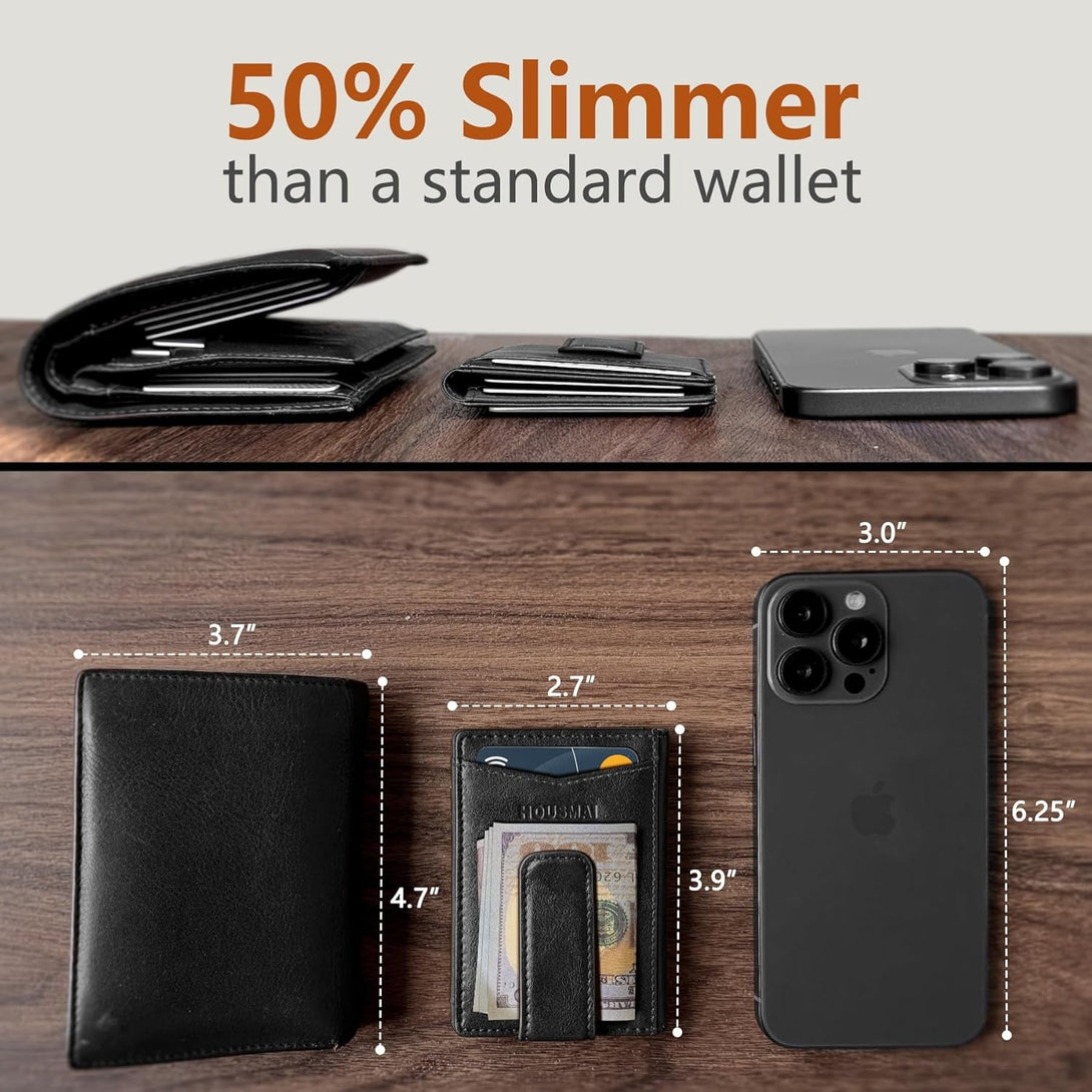 Magnetic Closure Slim Wallet for Men with Money Clip Gift Boxed,Genuine Leather Front Pocket Wallet, 3.9"X 2.7", RFID Blocking