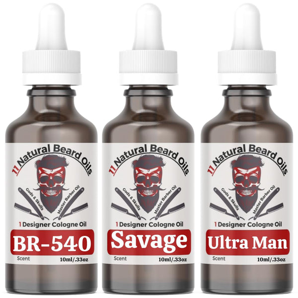3-Pack Sample Set â€“ Beard Oil & Body Anti-Aging Cologne Oil â€“ BR-540, Savage, Ultra Man â€“ 10Ml Bottles