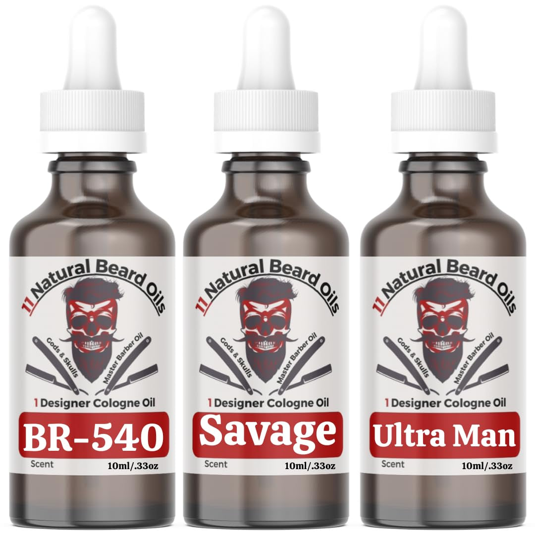 3-Pack Sample Set – Beard Oil & Body Anti-Aging Cologne Oil – BR-540, Savage, Ultra Man – 10Ml Bottles