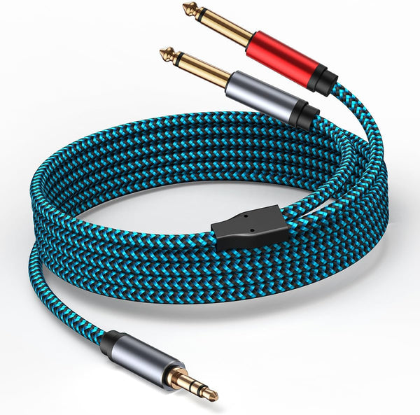 3.5Mm to 2 X 6.35 Mm Cable 15Ft,1/8 to 1/4 Stereo Cable 3.5Mm TRS to Dual 6.35Mm TS Y Splitter Breakout Cord，For PC, Computer Sound Card, Mixer, Multimedia Speaker, Home Stereo System