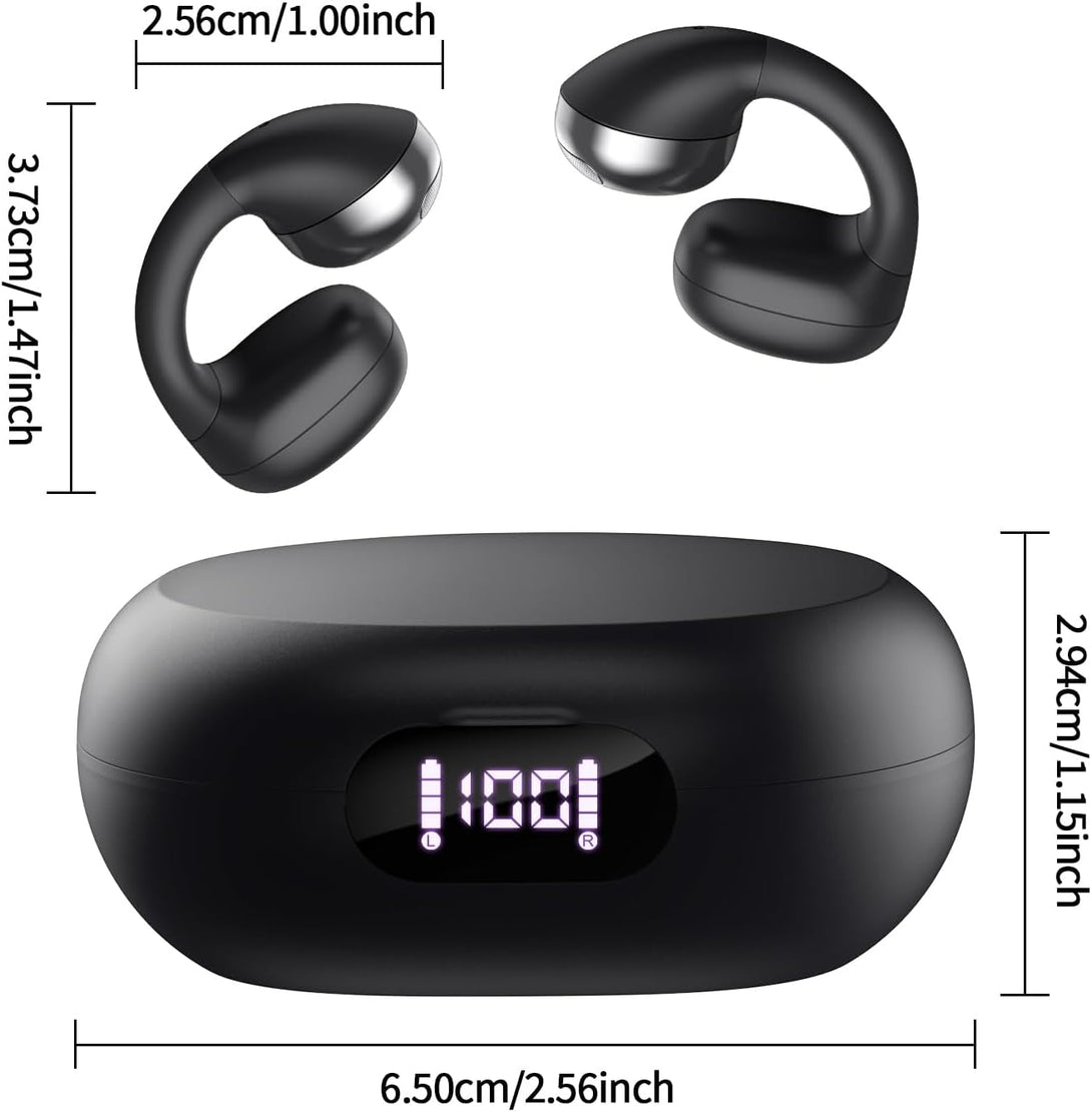 CXK Open Ear Headphones, Bluetooth 5.4 Clip on Earbuds 30H Playtime Flexible Ear Clip Design Headphones Lightweight Comfort Bluetooth Earbuds with LED Digital Display for Gym