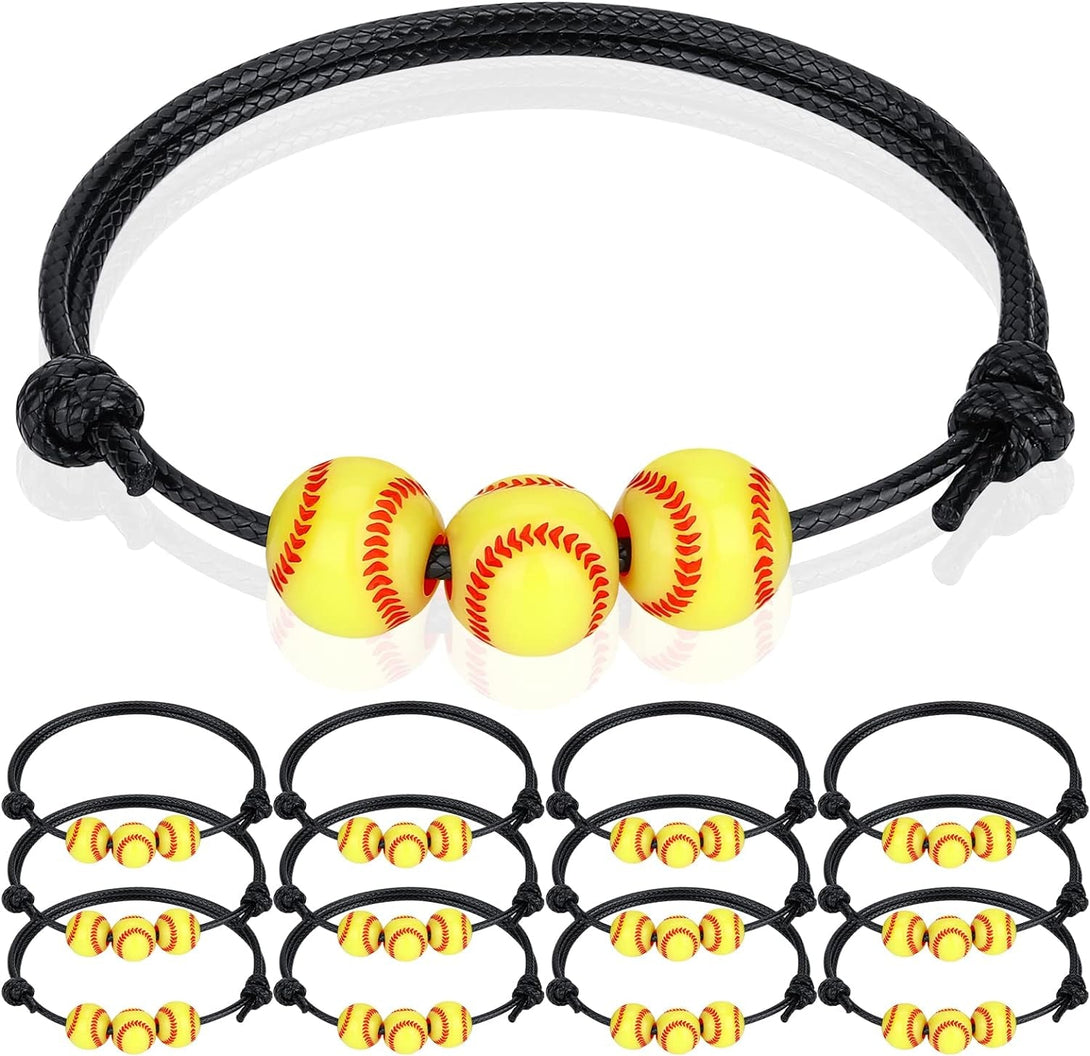 12Pcs Softball Charm Bracelets Softball Party Favors Softball Beads Adjustable Wristbands Inspirational Sport Ball Bracelet for Women Teens Sport Birthday Party Christmas Gifts Baseball Favor for Team