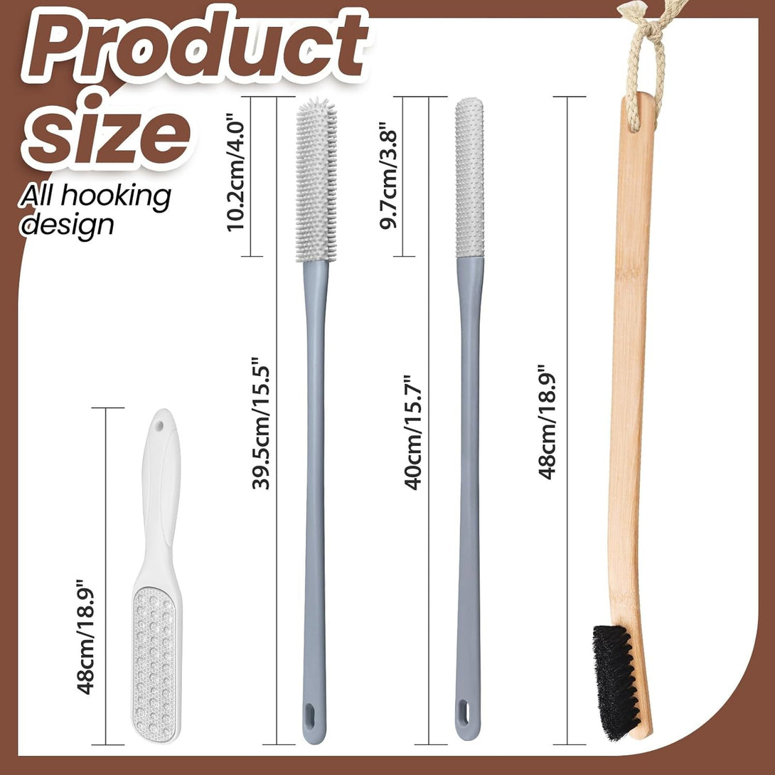 4 Pack Toe Cleaning Brush Set,Long Handle Bath Toe Brush Scrubber Bathroom for Seniors Elderly Men and Women (Grey)