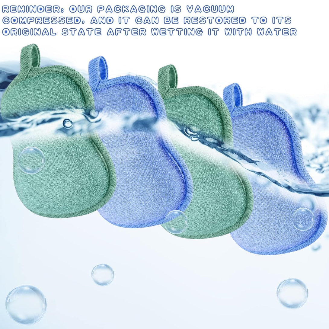 Tatuo 4 Pieces Baby Bath Sponge Cotton Baby Sponge Toddler Soft and Absorbent Loofah for Kids Babies Men Women(Green, Blue)