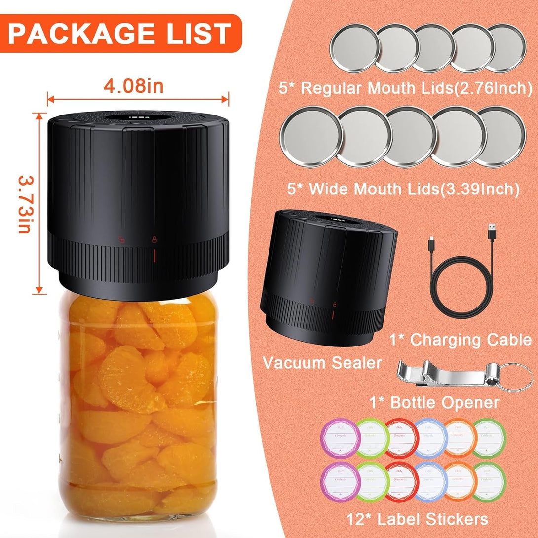 Mason Jar Vacuum Sealer - Electric Mason Jar Sealer Vacuum Sealing Kit, Vacuum Sealer for Mason Canning Jars with Can Opener, Regular and Wide Mouth Mason Jar Lids