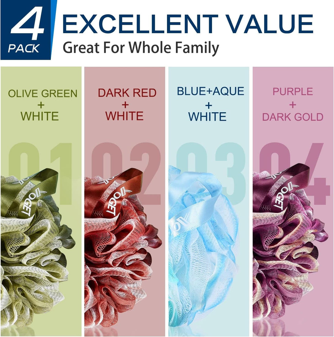 Yoget 4 Pack Bath Loofah Sponge, 4 Color 60G Bath Sponge,Exfoliate, Cleanse, Soothe Skin