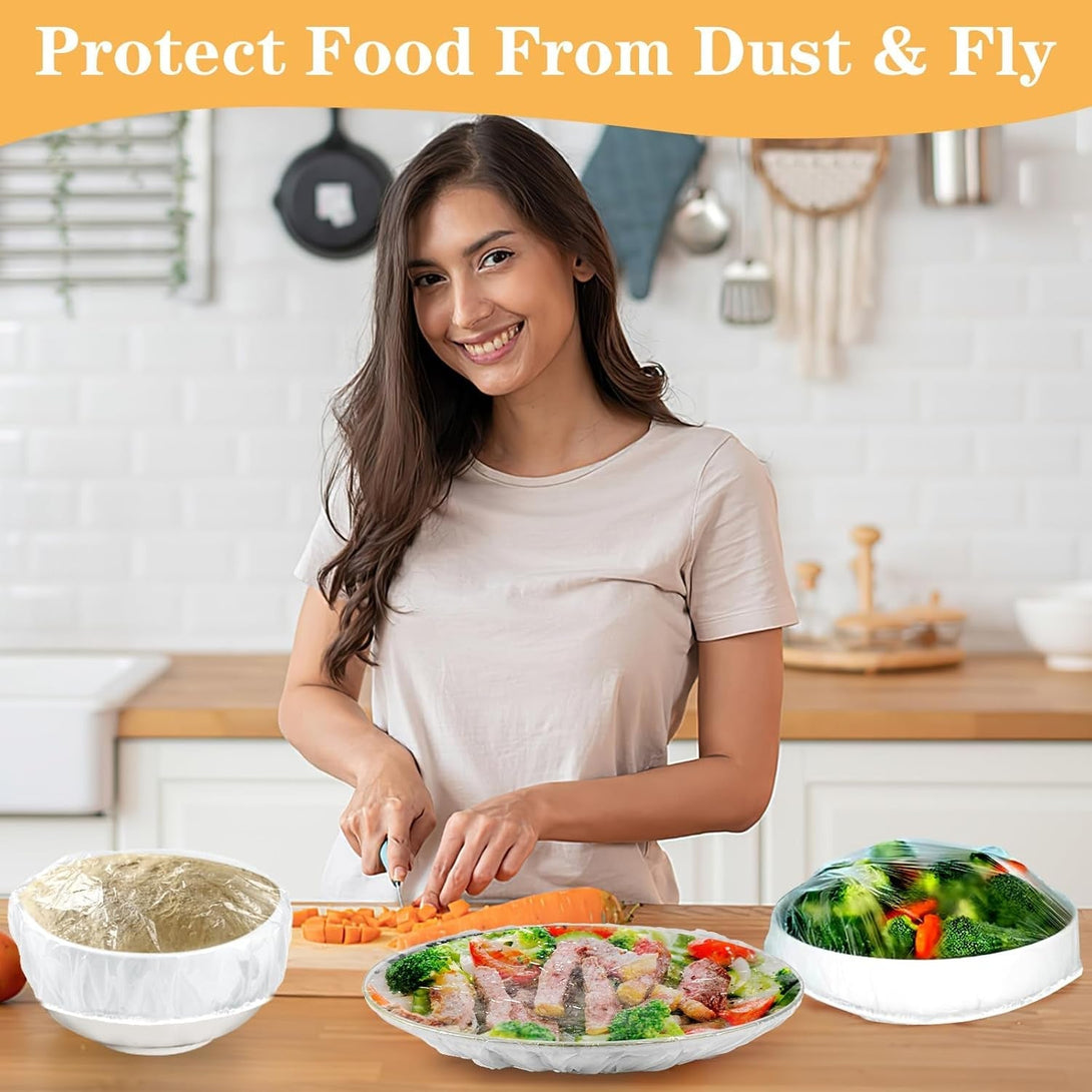 200 Pcs Bowl Covers for Bread Proofing, Plastic Shower Caps for Sourdough Bread, Food Covers Stretch Reusable Elastic, Keep Food Fresh and Dust Away