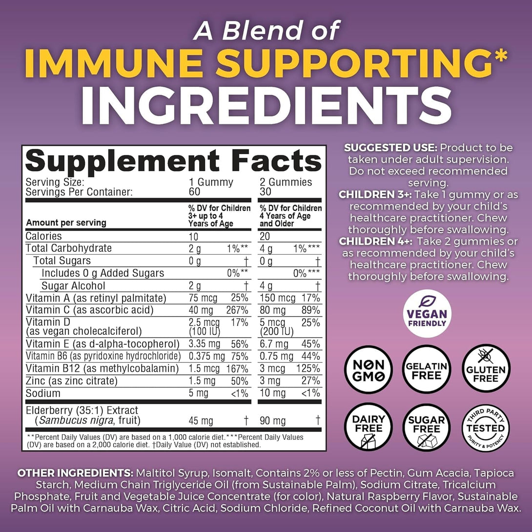 Viva Naturals 8In1 Elderberry Gummies for Kids with Vitamin C, D and Zinc - 60 Sugar Free Kids Immune Support Black Elderberry Gummies - Elderberry Vitamin C and Zinc Immune Support Supplement