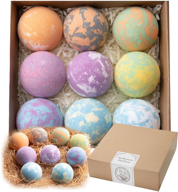 Bath Bomb for Women, 9Pcs Handmade Bubble Bathbombs with Natural Essential Oils, Coco Butters, Holiday Gift for Mother, Wife, Girlfriend, Floral Scents, Rich Bubble and Relaxing Spa Bath