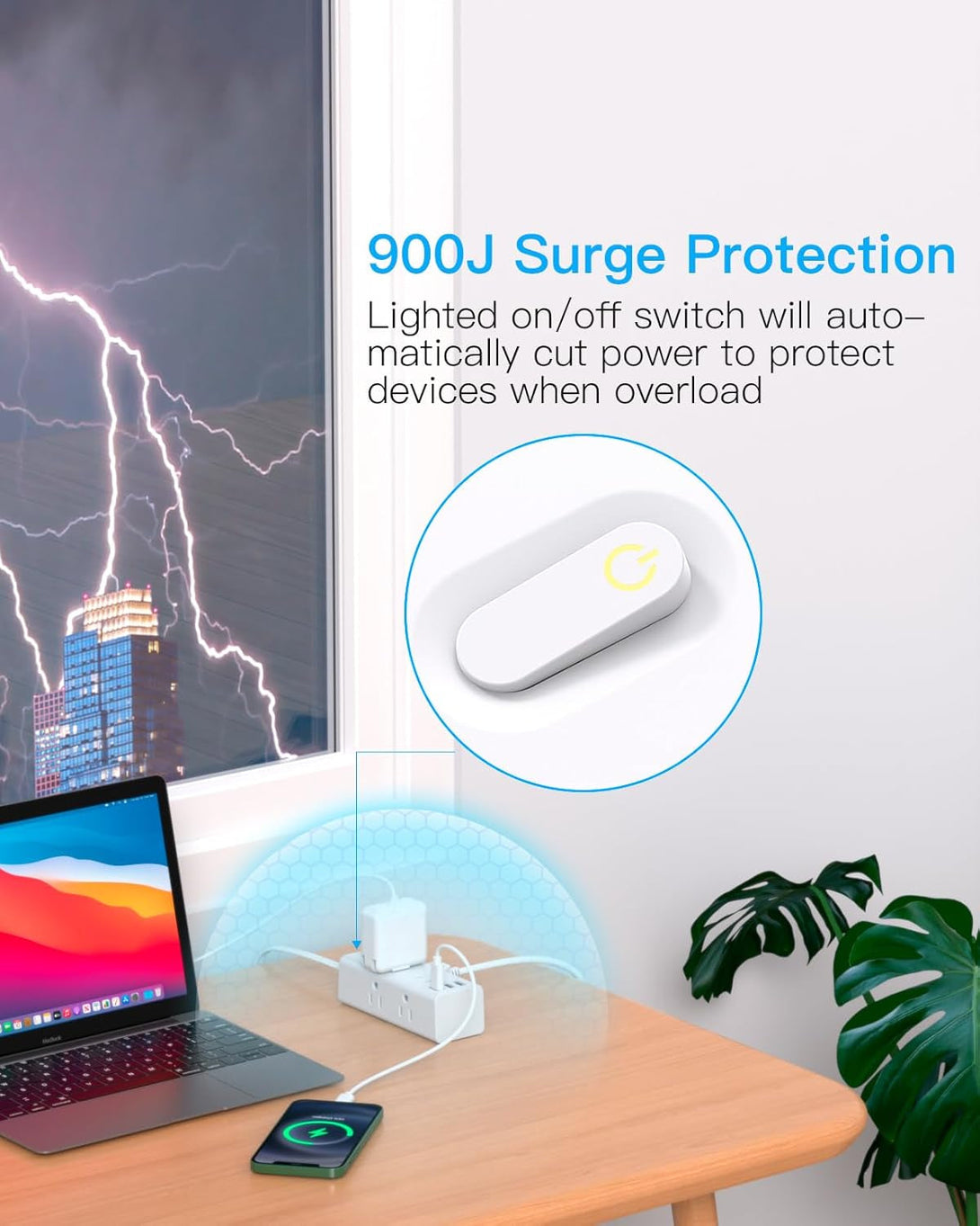 One Beat 10Ft Extension Cord with Multiple Outlets,Flat Plug Power Strip Surge Protector with 10 Ft Long Cord,6 Outlet 3 USB Ports (1USB C),Multi Outlet Wall Plug for Travel,College,Dorm Essentials