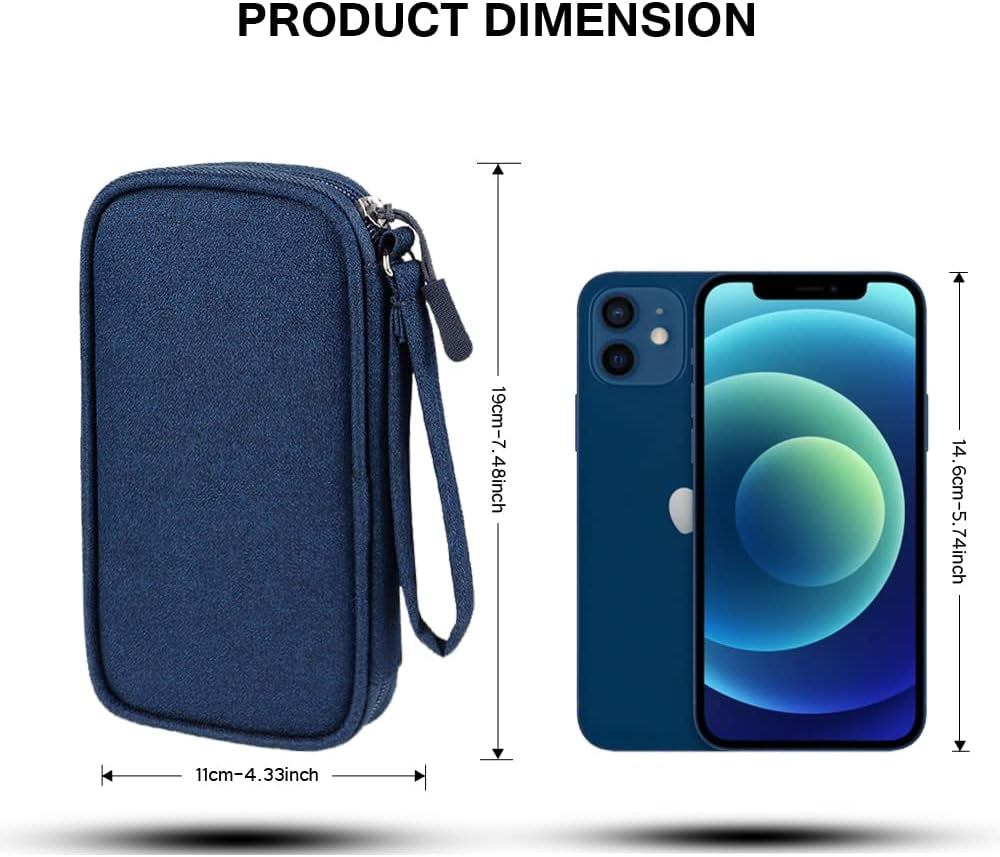 Electronics Carrying Pouch Case Bag - Cable Charger Organizer Travel Shockproof Cord for Cellphone, Earphone, Powerbank, USB Hard Drive, SD Card, Memory Cards, Cables, External Driver (A-S-Navy)