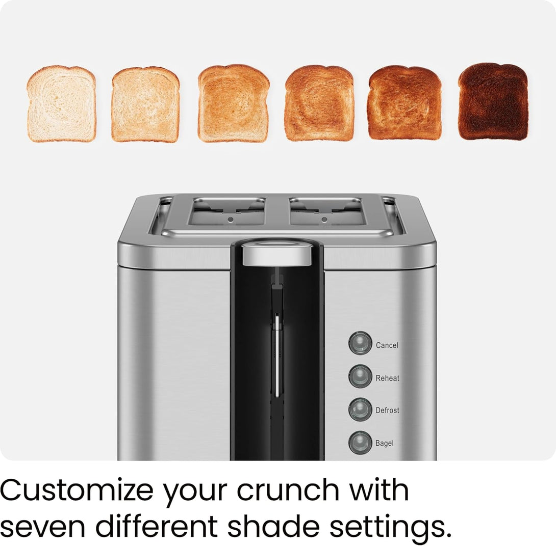 Chefman 2-Slice Pop-Up Stainless Steel Toaster W/ 7 Shade Settings, Extra Wide Slots for Toasting Bagels, Defrost/Reheat/Cancel Functions, Removable Crumb Tray, 850W, 120V, Silver