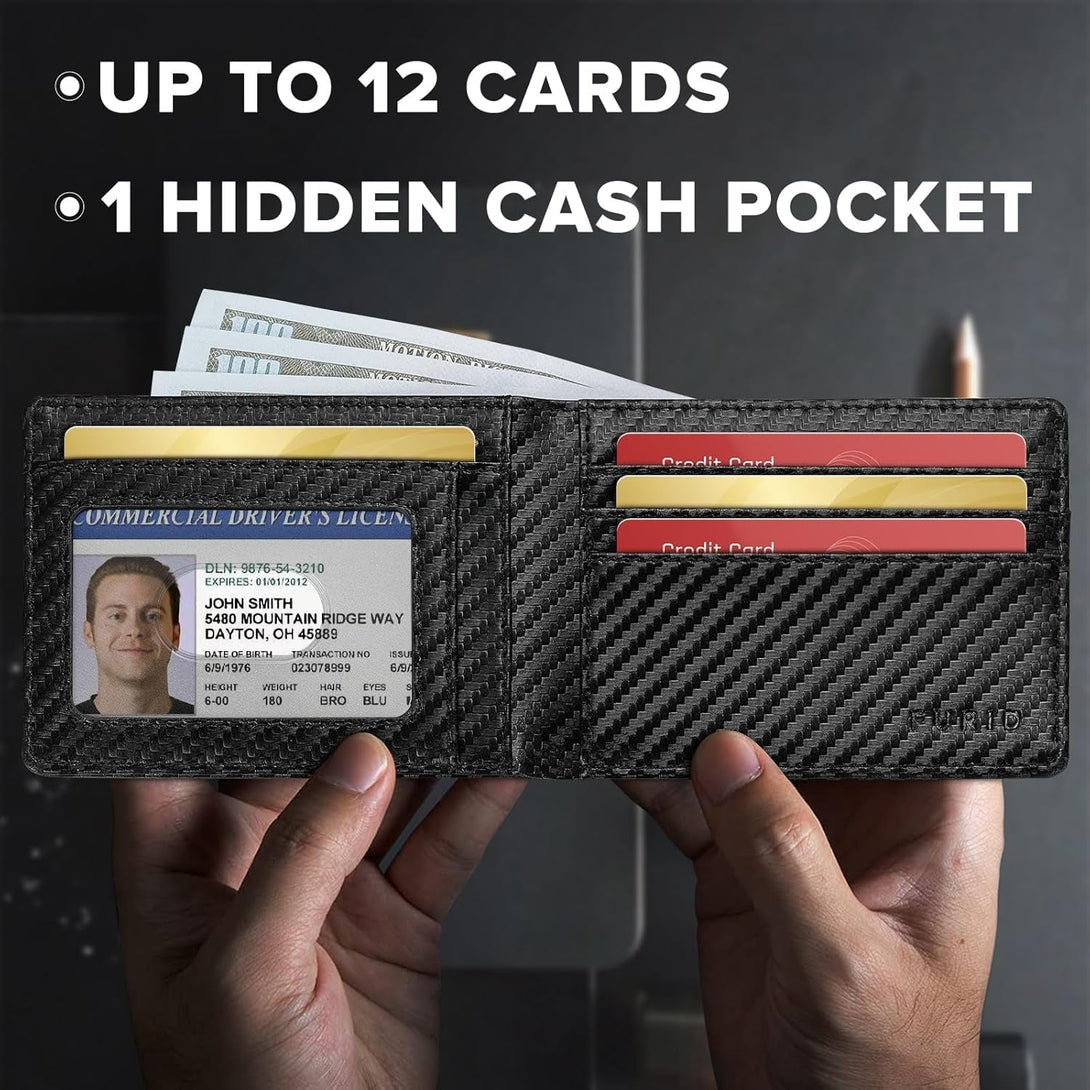 Furid Apple Airtag Wallet Men Slim: Air Tag Wallet with Airtag Holder, RFID Blocking, Bifold, Front Pocket, Minimalist Card Wallet, Carbon Fiber Wallet