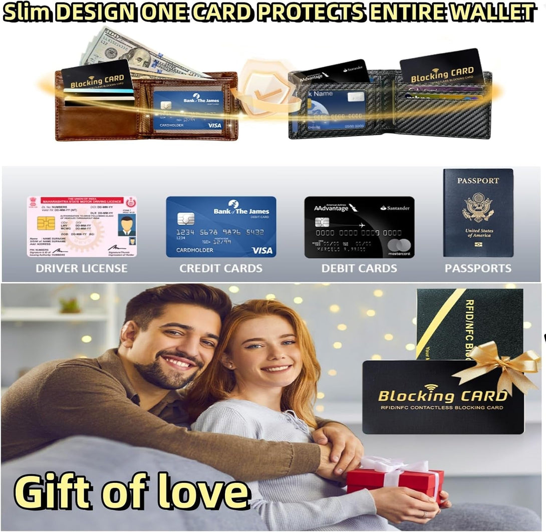 Aigee RFID Blocking Cards 6 Pack, Contactless NFC Debit Credit Card Passport Protector, One Card Protects Entire Wallet for Men and Women, New RFID Blocking Technology No Batteries Required (Black)