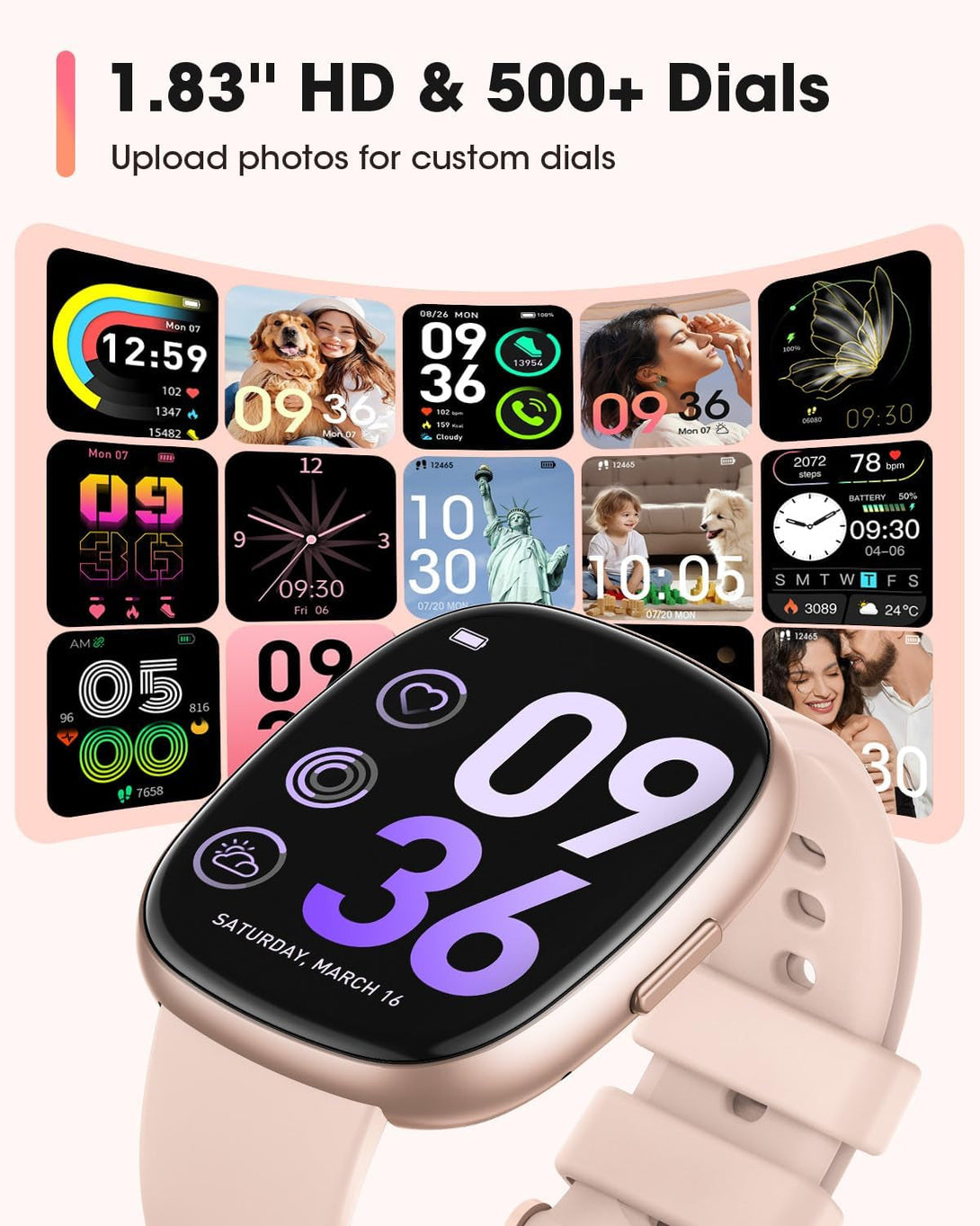 Smart Watches for Women Men with Call: Fitness Trackers with 24-Hour Heart Rate Spo2 Sleep Monitor 5ATM Waterproof 120+ Sport Mode Watches for Women Gift Compatible with Iphone Android Phones(3 Bands)