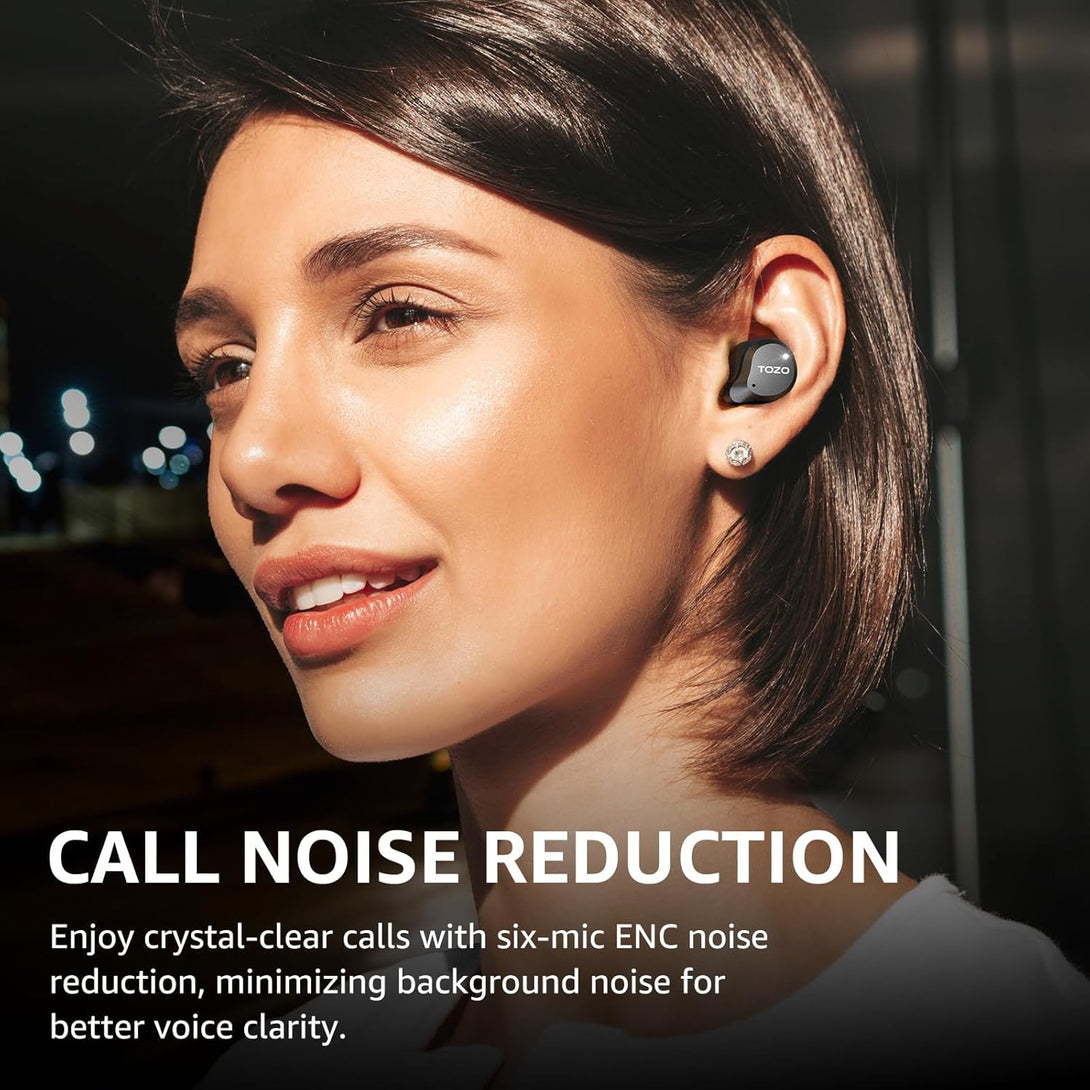 TOZO Hybrid Active Noise Cancelling Wireless Earbuds, 6 Mics ENC Clear Call, IPX8 Waterproof, in Ear Bluetooth 5.3 Headphones Stereo Bass Ear Buds 59H Playtime with LED Display 32 Eqs via APP