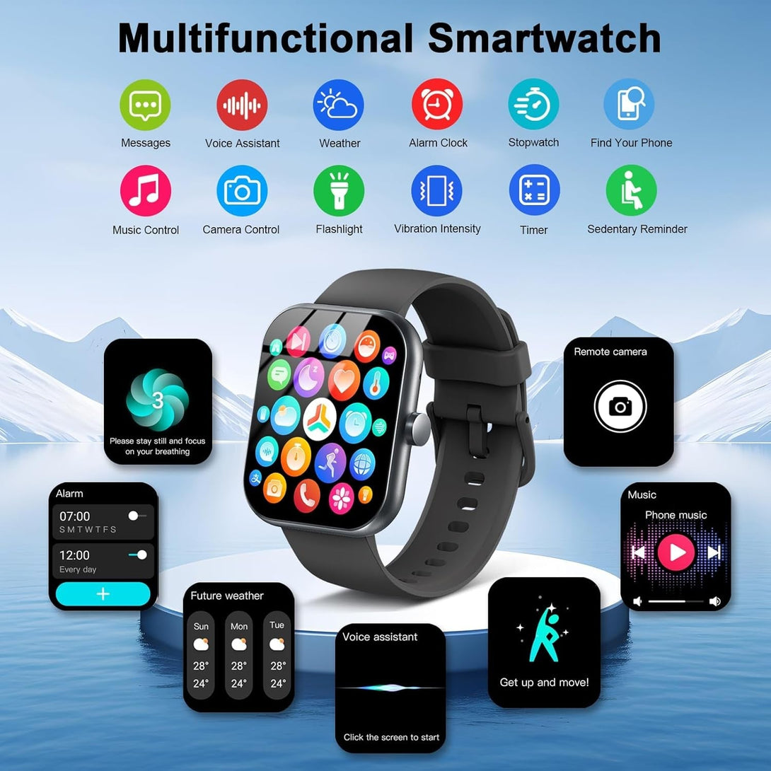 Smart Watch(Answer/Make Call), 1.96" Smartwatch for Men Women, 2025 New Fitness Watch with 110+ Sport Modes, Pedometer, Heart Rate/Spo2/Sleep Monitor, IP68 Waterproof Activity Tracker for Android Ios