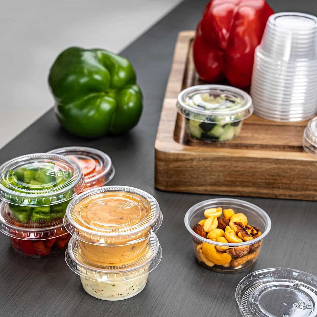 Amazon Basics Disposable Plastic To-Go Cups and Lids, Mini, 2Oz, 50 Count