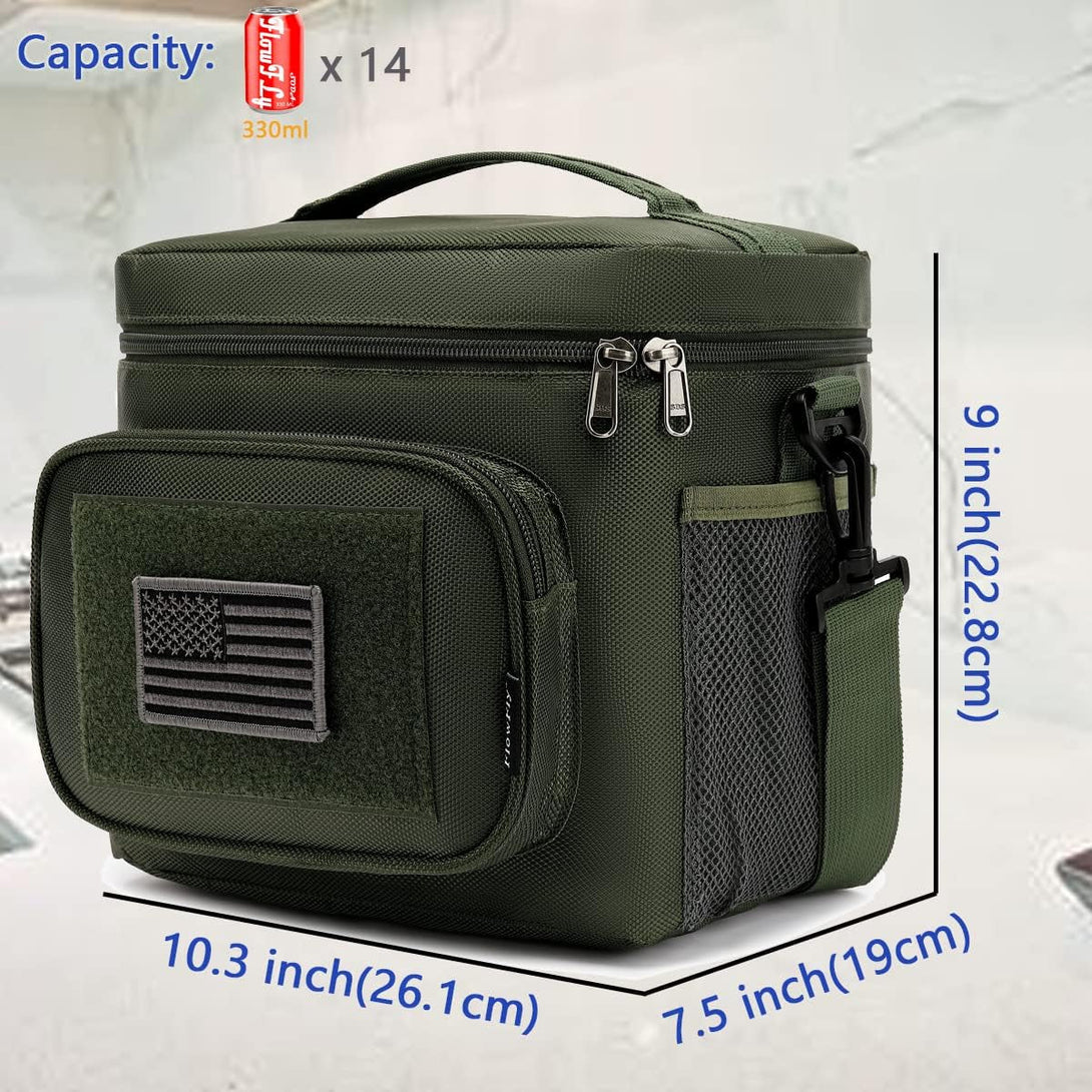 Flowfly Tactical Lunch Bag Large Insulated Lunch Box Cooler Tote for Men, Women with MOLLE/PALS Webbing (Army#Green, Medium)