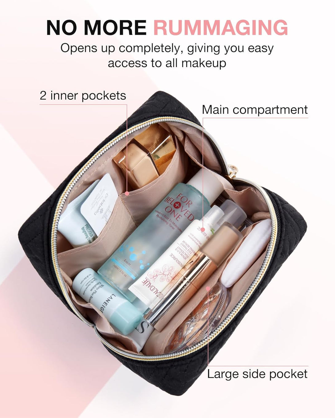 BAGSMART Small Makeup Bag, Travel Cosmetic Bag Make up Pouch Small Travel Zipper Pouch,Water-Resistant Toiletry Bag,Makeup Organizer Bag for Women,Black