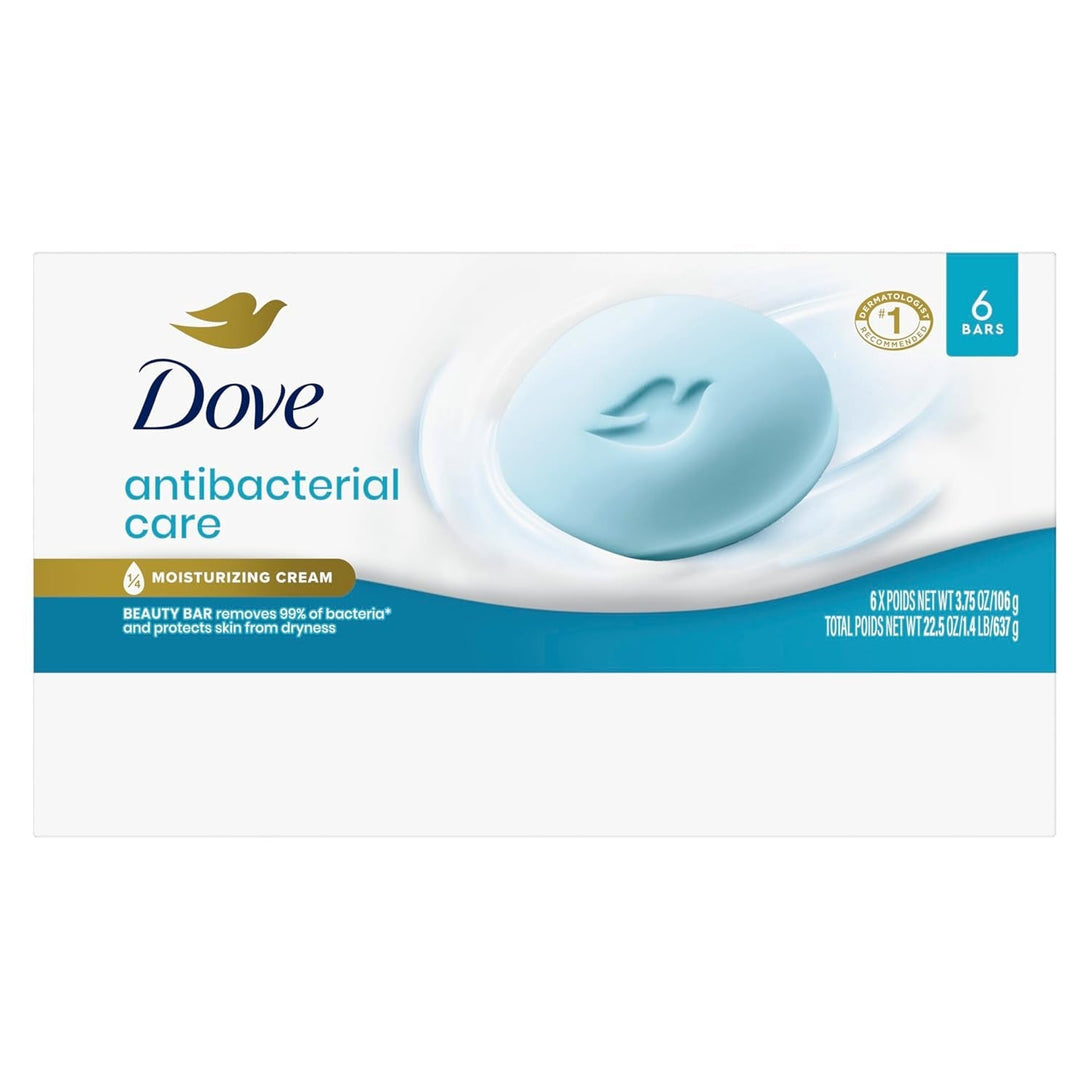 Dove Beauty Bar Soap Antibacterial Care 6 Count for Clean, Moisturized Skin, Removes Bacteria 3.75 Oz