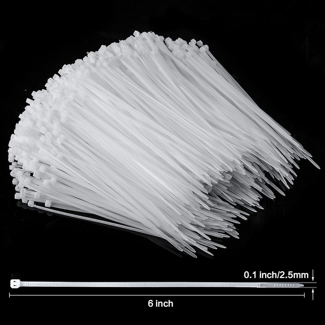 1000 Pcs White Zip Ties, 6 Inch Clear Self-Locking Nylon Cable Ties, Premium Heavy Duty Plastic Wraps Wire Ties for Indoor and Outdoor