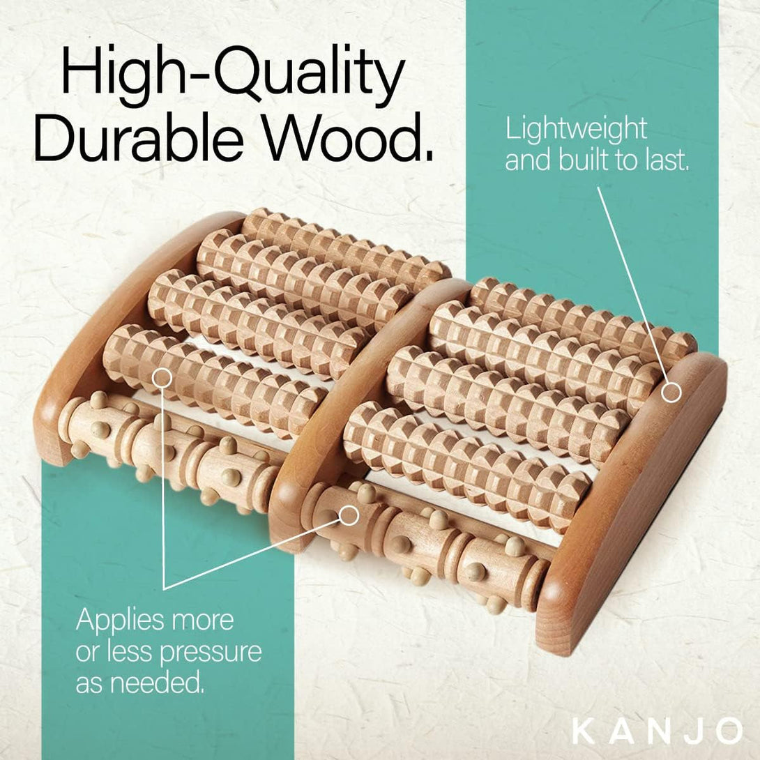Kanjo FSA HSA Eligible Acupressure Foot Pain Relief Multi-Roller - Wooden Dual Foot Roller - Relieves Plantar Fasciitis, Heel & Arch Pain - Promotes Stress Relief & Muscle Relaxation