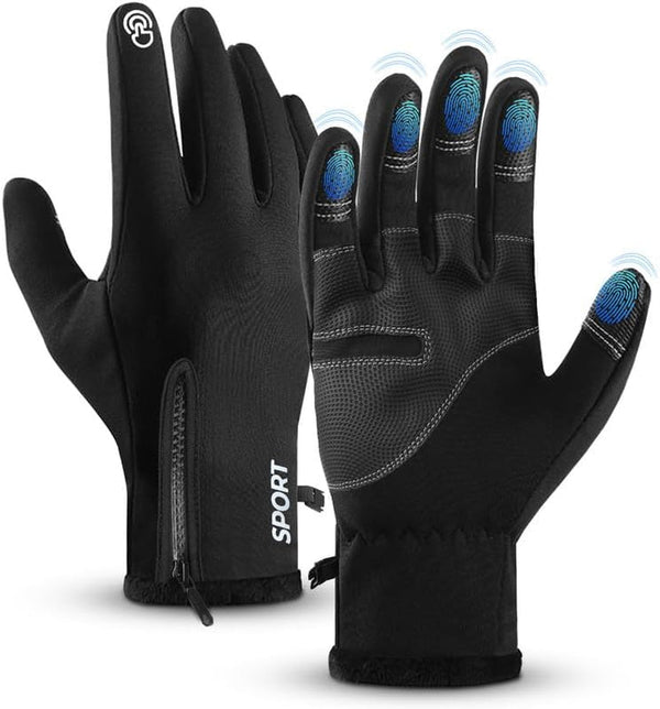 AURUZA Winter Gloves Men Women, Zipper Cycling Gloves Touch Screen, Windproof Warm Gloves Cold Weather, Anti-Slip Gloves
