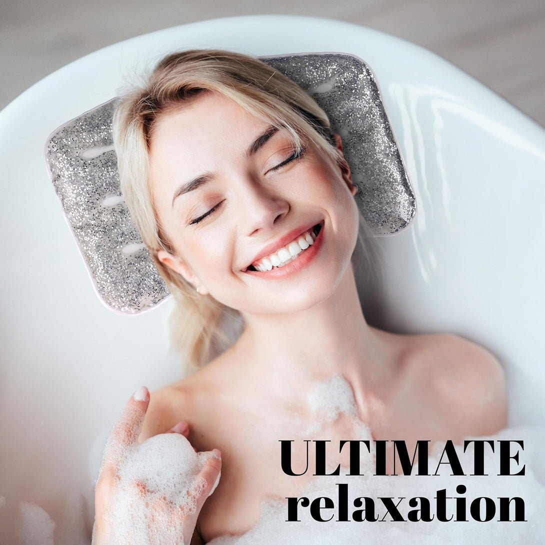 Spa Pillow with Glitter Gel - 1Pc Cooling Spa Pillow for Bathtub and Hot Tub Relaxation | Luxury Bath Products & Spa Accessories for Women