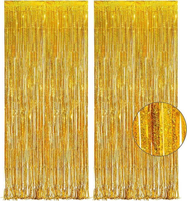 Gold Fringe Curtain Tinsel Backdrop - GREATRIL Foil Fringe Curtain Party Streamers for Prom 2025 NYE New Years Eve Birthdays Christmas Theme Party Decorations Pack of 2