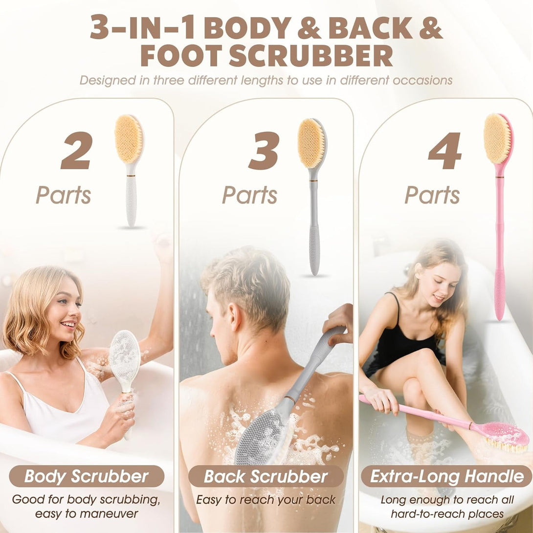New Back Scrubber Anti-Slip for Shower, 18.9‘’ Corn-Handle Shower Back Scrubber with Dual-Side Head & Soft Bristles, Adjustable Shower Brush Bath Brush for Lathering & Cleansing(Gray-L)