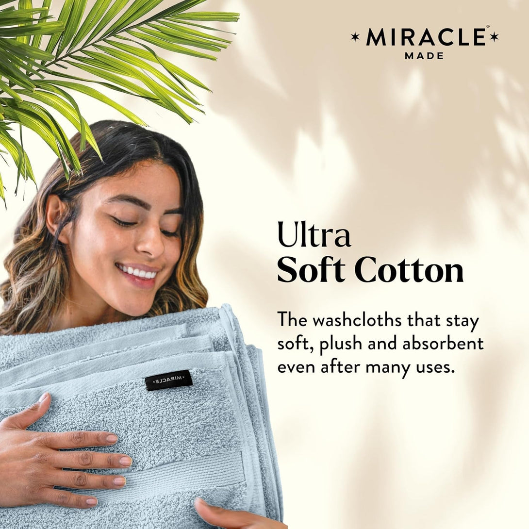 Miracle Made® Wash Cloth - Sky Bkue 13 X 13 Inches - Premium 100% Long Staple Silver Ion Cotton Bath Towel Cloth - Ultra Soft Plush Fade Resistant Highly Absorbent Quick Drying Bath Sheet