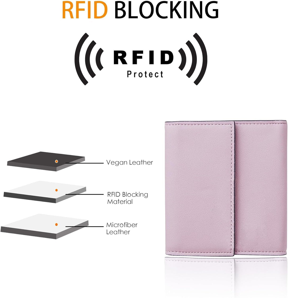Travelambo RFID Blocking Wallet Women Small Womens Wallet Credit Card Holder Mini Compact Trifold Wallets for Women with Coin Pocket Zipper