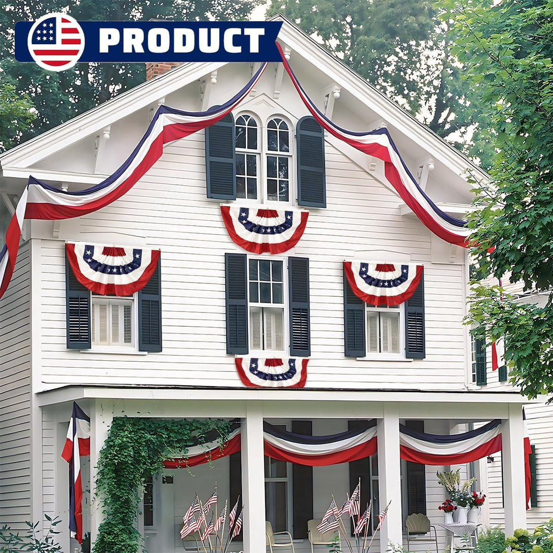 2X4 Ft American Pleated Fan Flag USA Bunting 4Th of July Flags Decor outside Porch Garden Banner Embroidered Patriotic Stars & Sewn Stripes Canvas Header Brass Grommets