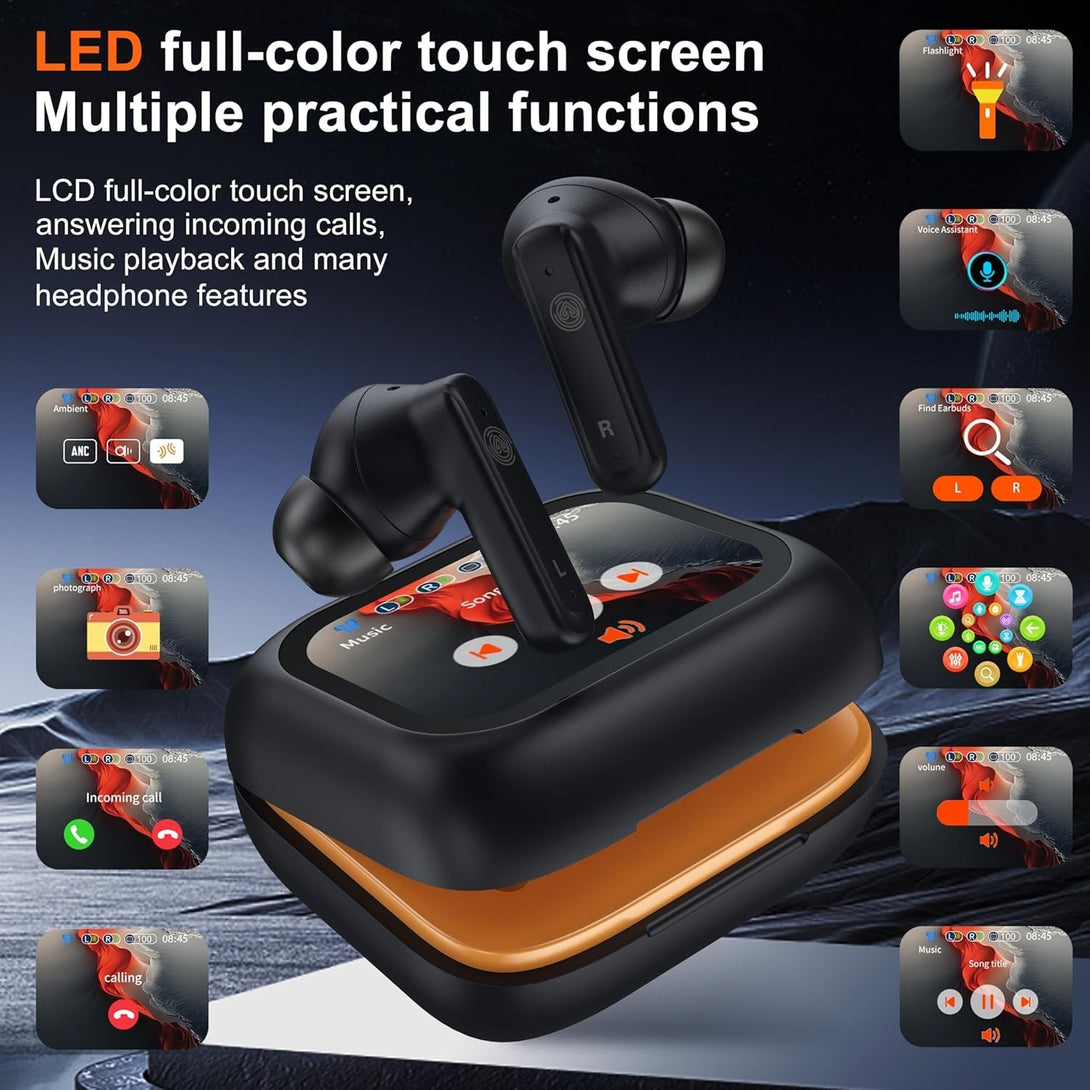 THREE PEACHES Ear Buds Wireless Earbuds Bluetooth 5.4 Headphones, Touch Screen Earbuds, Call ENC Noise Active Noise Cancelling, In-Ear Headphones USB Charging Case Earbuds for Iphone/Android, Black