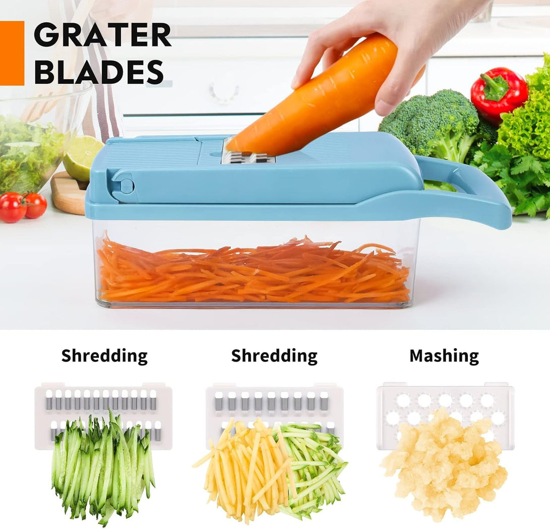 Vegetable Chopper, Pro Onion Chopper, 14 in 1Multifunctional Food Chopper, Kitchen Vegetable Slicer Dicer Cutter,Veggie Chopper with 8 Blades,Carrot and Garlic Chopper with Container(Blue)