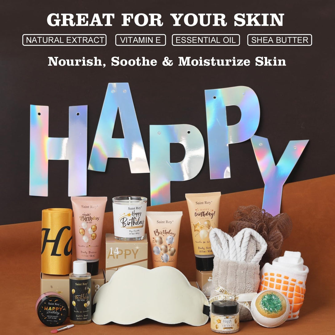 Birthday Gifts for Women & Men，Happy Birthday Surprise Box, 14Pcs Luxury Spa Gifts, Gift Box for Mens Unique with Hand Cream, Holiday Advent Calendar, Skin Care Gift Sets for Birthday