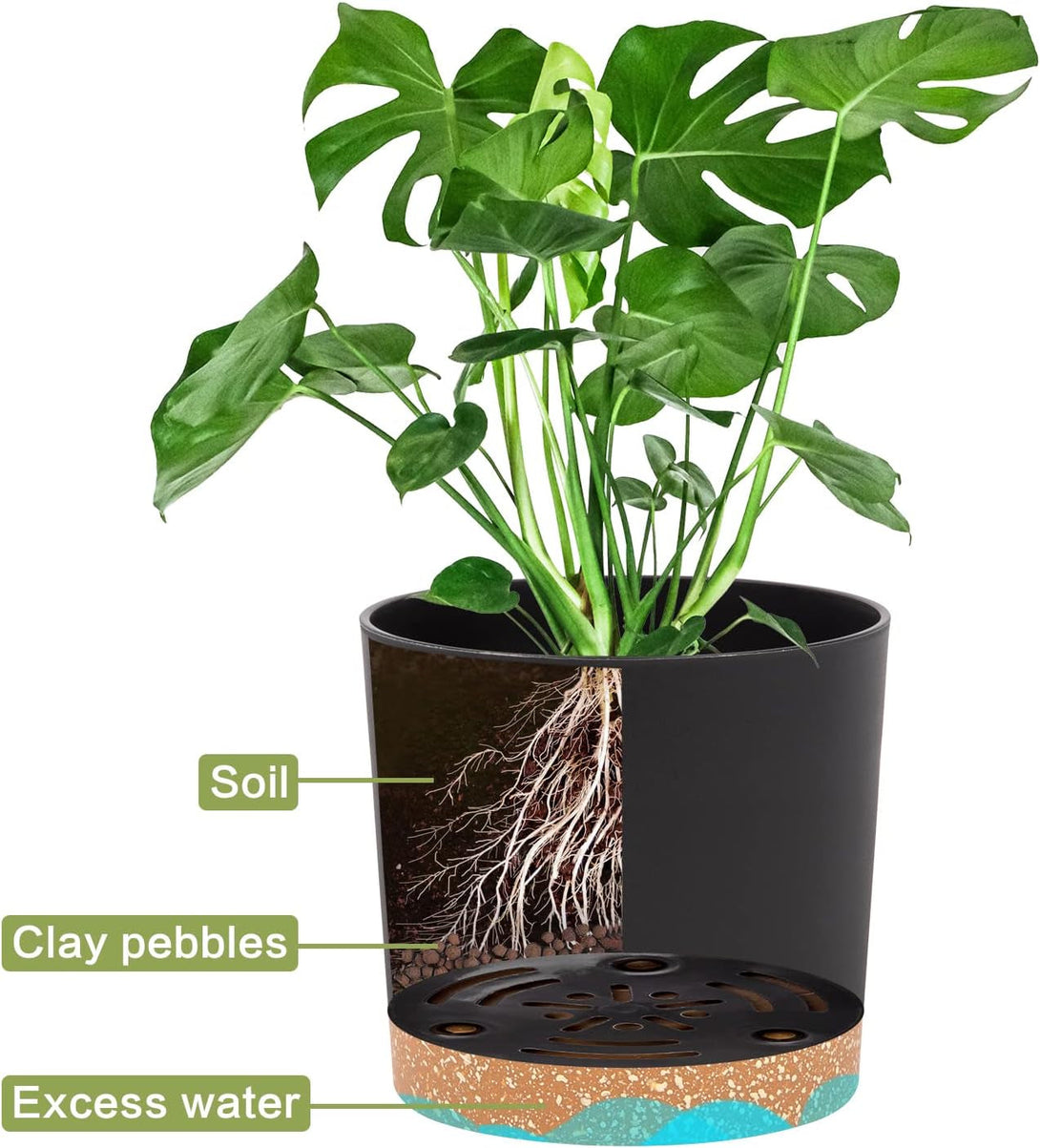 QCQHDU 5 Inch Plant Pot, 2 Pack Planters for Indoor Plants with Drainage Holes & Saucer, Outdoor Flower Pots Home Garden Modern Decor