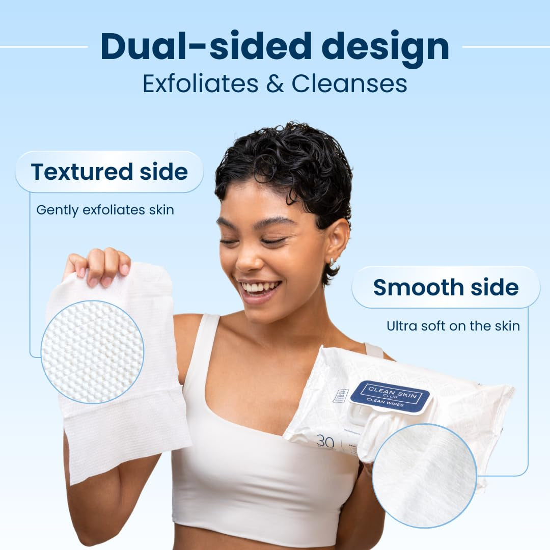 Clean Skin Club XL Premium Face Wipes, 40% Larger than Normal Wipes, Extra Moist Makeup Removing Towelettes, 30 Count, Facial Cleansing Cloth, Fragrance Free, No Alcohol or Chemicals