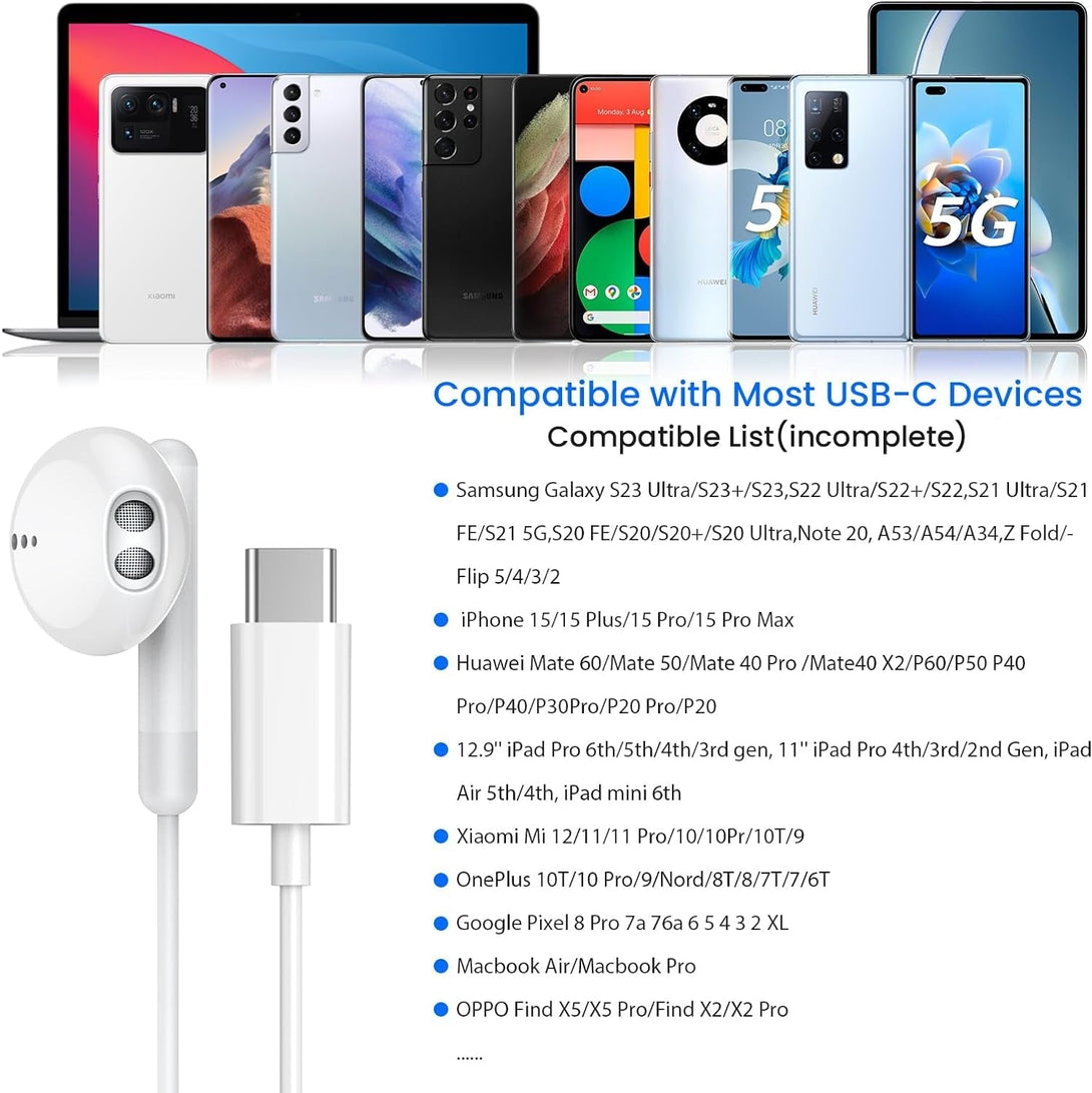 USB C Headphones for Iphone 16 15 Pro Max plus Ipad Pro USB C Earphones with Microphone Volume Control USB C Wired Earbuds USB Type C Earphone for Google Pixel 8 7 6A 5 Samsung S24 S23 S22 S21 S20 A55