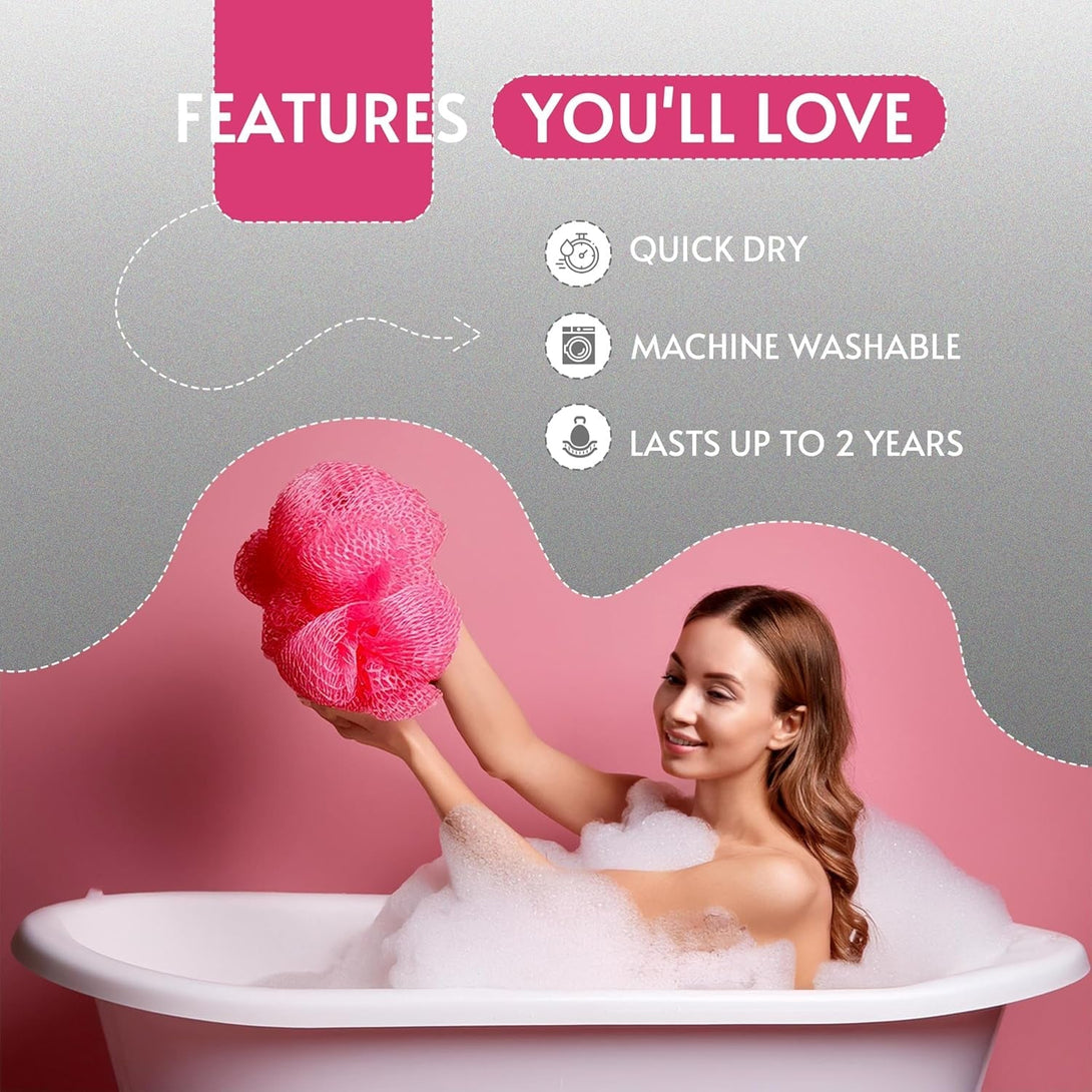 Bath Sponge Exfoliating Washcloth for Body African Net Shower Exfoliating Towel Back Scrubber Shower Rag Bath Accessories for Smoother Skin (Pink)