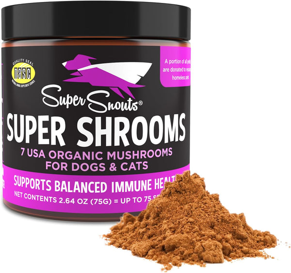 Super Snouts Super Shrooms Mushroom Immune Support Supplement for Dogs and Cats, 2.64 Oz - Made in USA Organic Non-Gmo, Immune Health for Strong Immunity, 7 Mushroom Blend Powder
