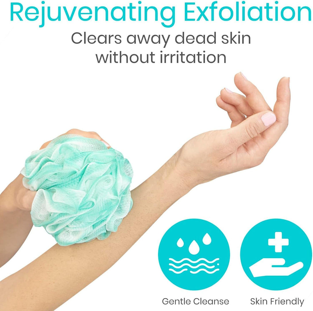 Vive Loofah Sponge Replacement (4 Pk) Shower & Bath Pouf Scrubber for Back & Body Exfoliation, Works with Vive Interchangeable Loofa Handle Long Brush (Replacement Sponge Black and Blue (4 Pack), 4)