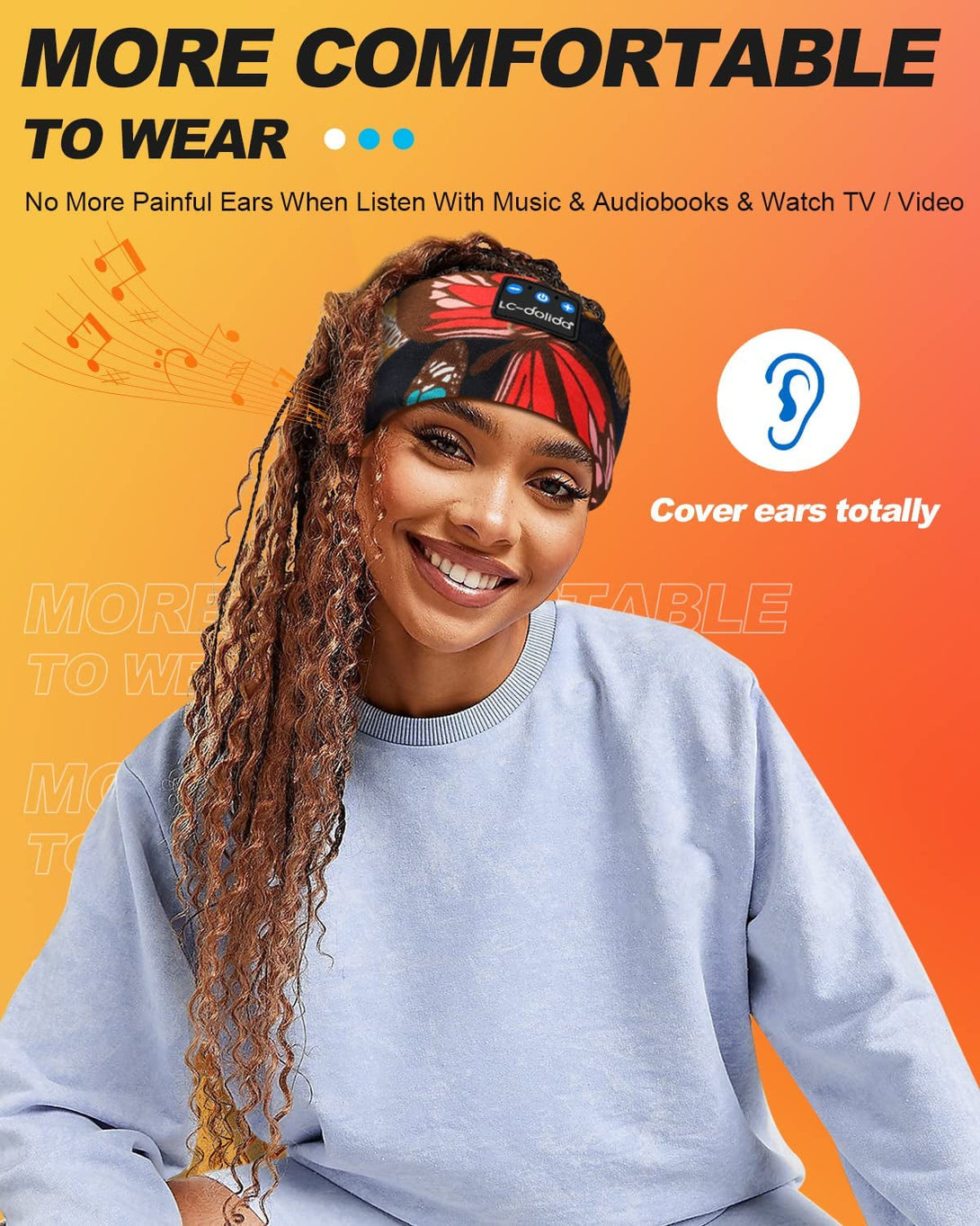 Lc-Dolida Sleep Headphones Headband Bluetooth 5.4, Sports Headband Earphones Wireless with Speaker Microphone USB C for Sleeping Gift Workout Jogging Yoga Insomnia Travel Meditation, Butterfly