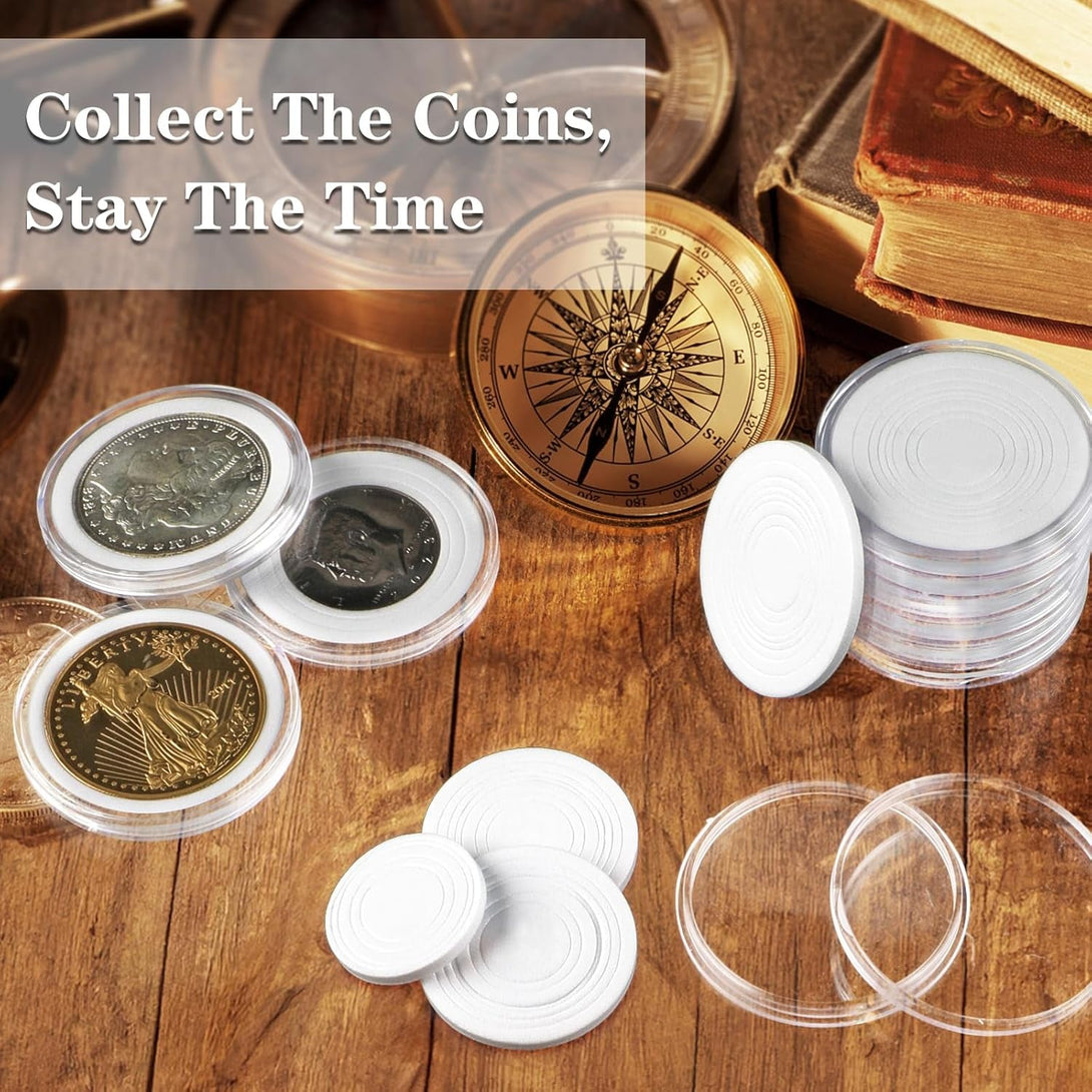 63PCS Silver Dollar Coin Holder, Clear Coin Capsules, Coin Holders for Collectors, Plastic Coin Case for Morgan Silver Dollar, Coin Protectors with Adjustable Gasket (17/20/25/27/30/33/38/40Mm)