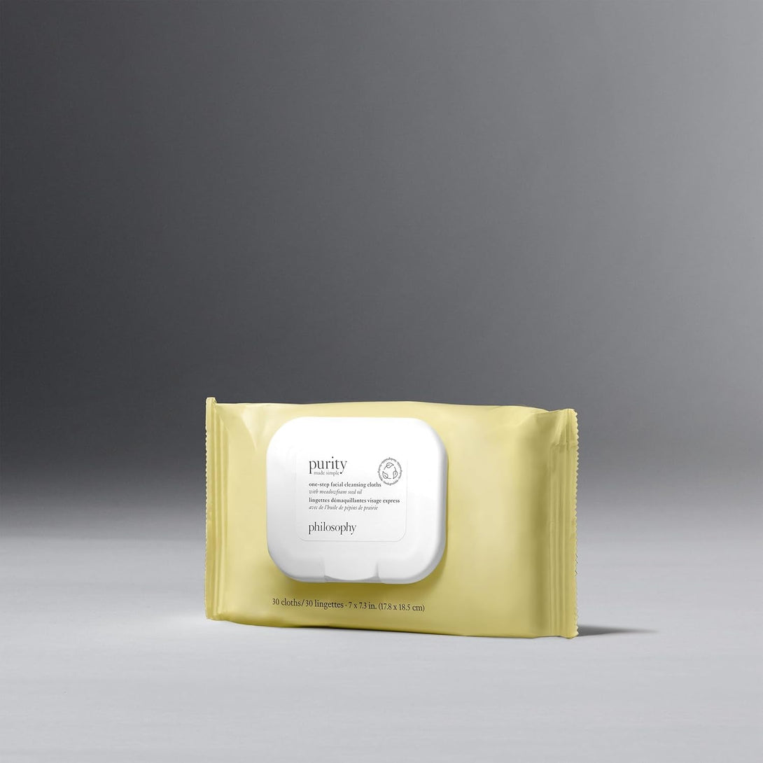 Philosophy Purity Made Simple One-Step Facial Cleansing Cloths - Easily Removes Makeup, Dirt & Oil on the Go - Skin Is Left Clean and Comfortable with No Rinsing Needed - 30 Ct.