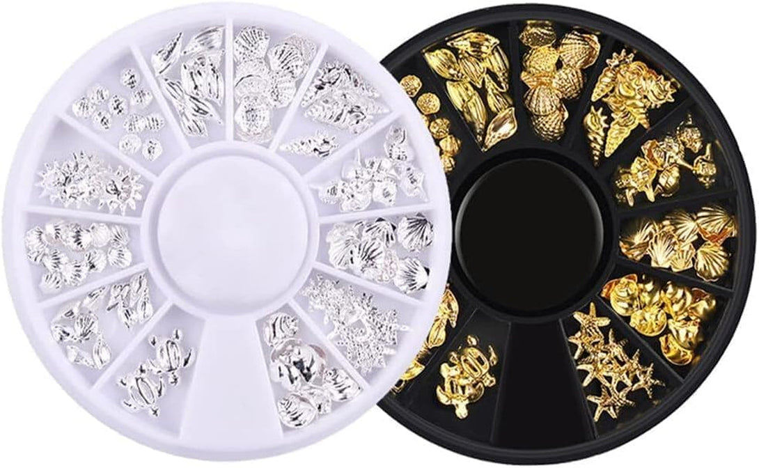 120Pcs/Pack Sliver Nail Art Decorations Mini Ocean Accessories Nail Art Rhinestones Silver Shell Conch Nail Charms Manicure Decor DIY Nail Decoration for Beauty and Personal Care