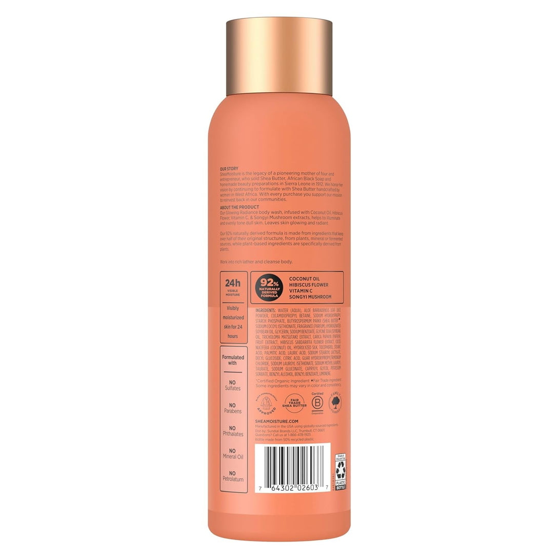 Sheamoisture Coconut Hibiscus Body Wash Glowing Radiance Glowing Radiance Body Wash for 24H Visible Moisture for Healthy, Glowing Skin 18 Oz